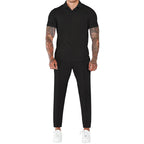 Herren elegantes Kurzarm-Hemd- und Hose-Set mit strukturiertem Design und komfortabler Passform R&B