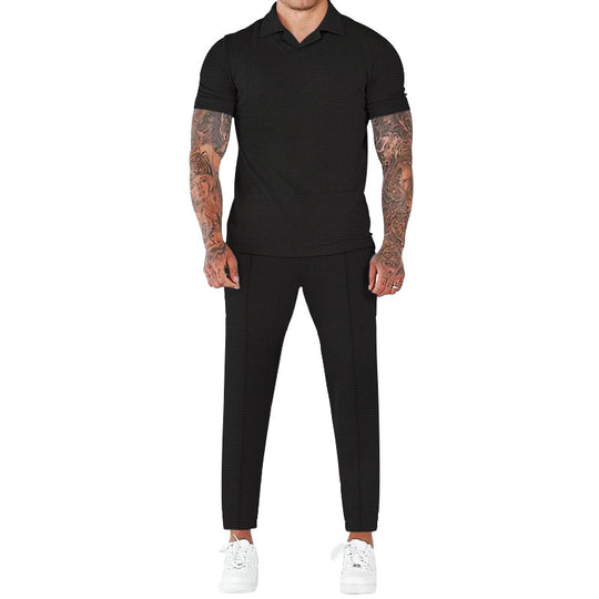 Herren elegantes Kurzarm-Hemd- und Hose-Set mit strukturiertem Design und komfortabler Passform R&B