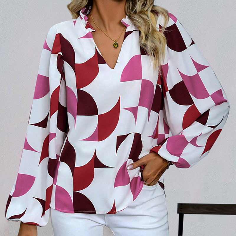 Damen Bluse mit verspieltem geometrischen Muster und lockerem Schnitt R&B