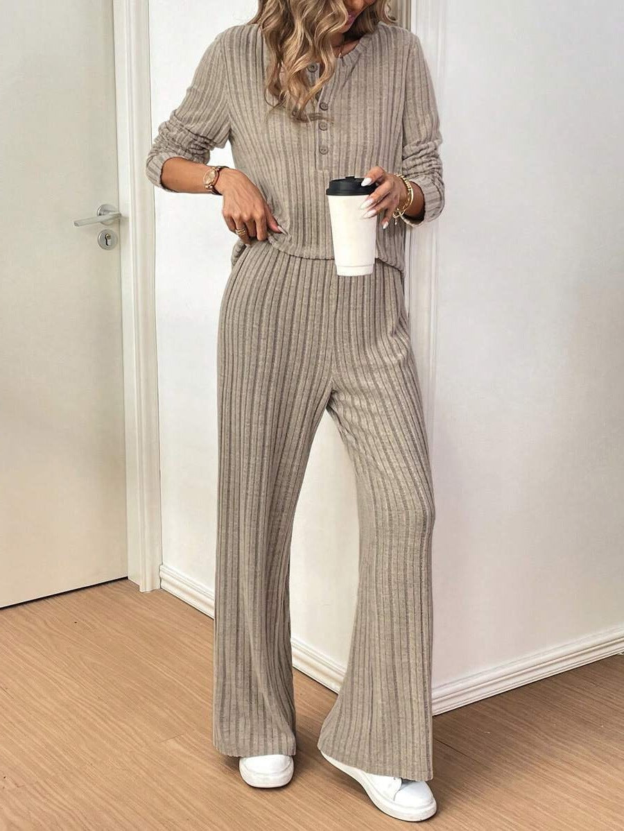 Damen Lässiges Lounge-Set mit strukturiertem Rippenmuster und Knopfdetail R&B