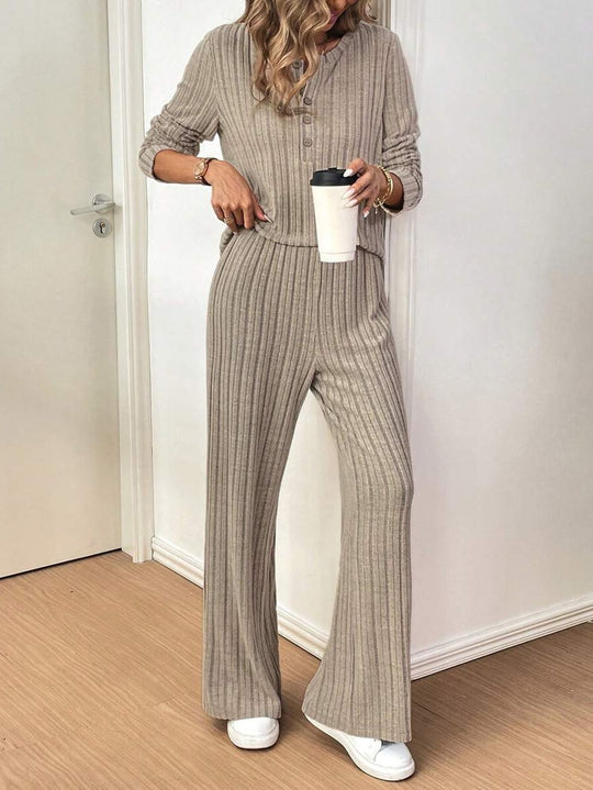 Damen Lässiges Lounge-Set mit strukturiertem Rippenmuster und Knopfdetail R&B