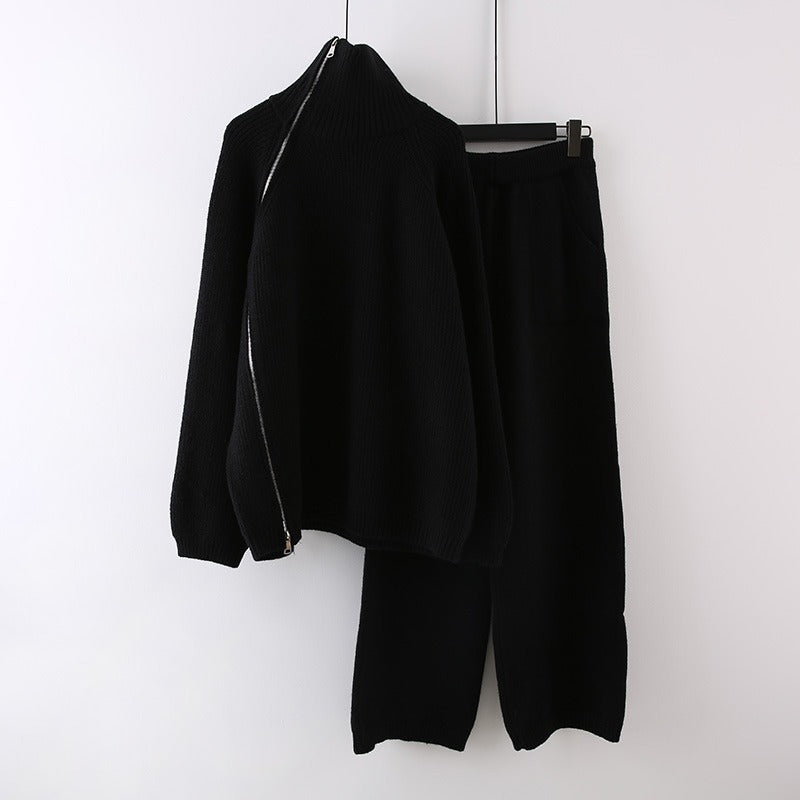 Damen Strickensemble mit Rollkragen und Reißverschluss R&B