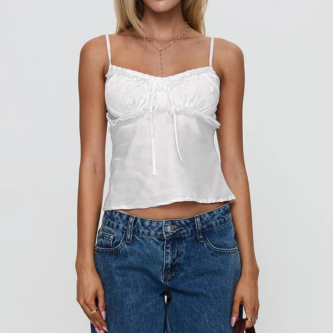 Damen Leichtes Spaghetti-Top mit Rüschendetails R&B