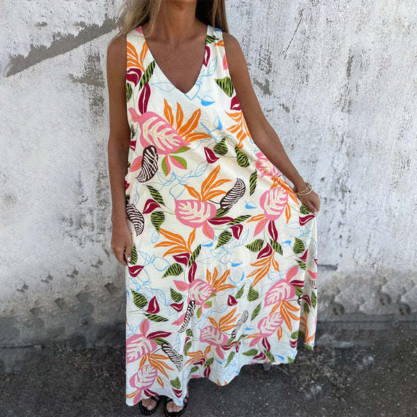 Damen luftiges Maxikleid mit floralem Muster und praktischen Taschen R&B