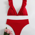 Damen Raffiniertes Triangel-Bikini-Set mit Rüschendetails R&B