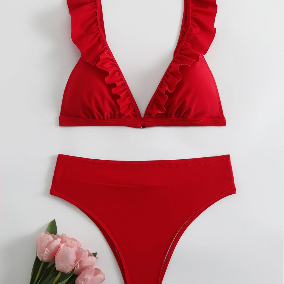 Damen Raffiniertes Triangel-Bikini-Set mit Rüschendetails R&B