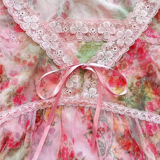 Damen florales Chiffon-Oberteil mit Spitzenakzenten R&B