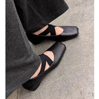 Damen elegante Ballerinas mit verstellbarem Riemen und hochwertiger Lederoberfläche R&B