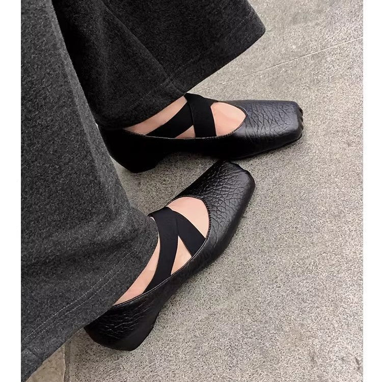 Damen elegante Ballerinas mit verstellbarem Riemen und hochwertiger Lederoberfläche R&B