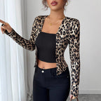 Damen nan taillierter Kurzblazer aus Stretchjersey mit Leopardenstruktur und schmaler Passform R&B