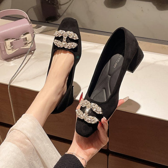Damen Designer-Blockabsatzpumps mit Glitzerakzenten R&B