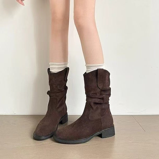 Damen Stiefeletten mit lässigem Falten-Design und komfortablem Blockabsatz