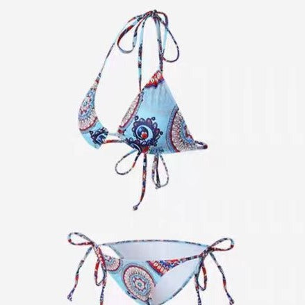 Damen Triangel-Bikini-Set mit verstellbaren BindR&Bändern und buntem Mandala-Muster R&B