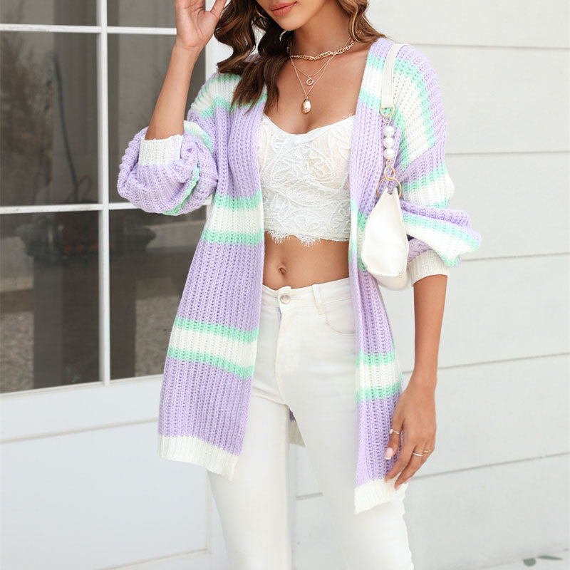 R&B | Gestreifter Strickcardigan Acryl Bunt, Weich