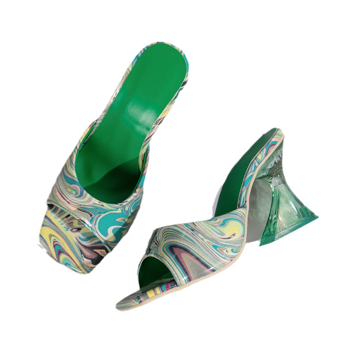 Damen Mules mit eleganter marmorierter Optik und stabiler Absatzhöhe R&B