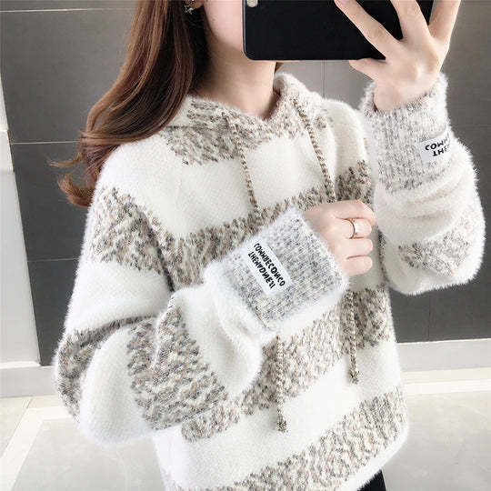 Damen Freizeit Hoodie mit strukturiertem Streifenmuster und Kordelzug R&B