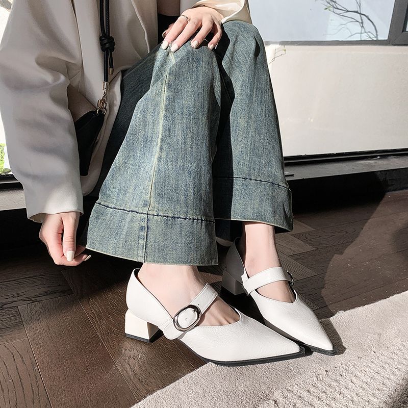 Damen elegante Slingback-Pumps mit breitem Riemen und blockiertem Absatz R&B