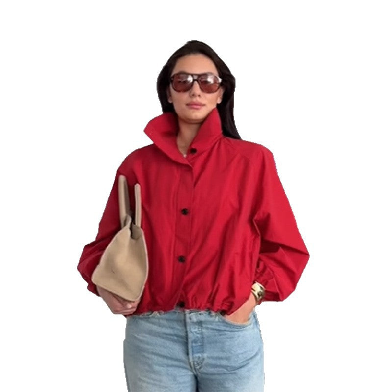 Damen Modische Kurzjacke mit hohem Kragen und elastischem Bund R&B