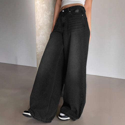 Damen Weite Denim-Hose mit hohem Bund und bequemer Passform R&B