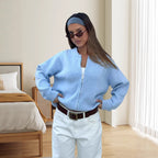 Damen Strickjacke mit kurzem Schnitt und sportlichem Reißverschluss R&B