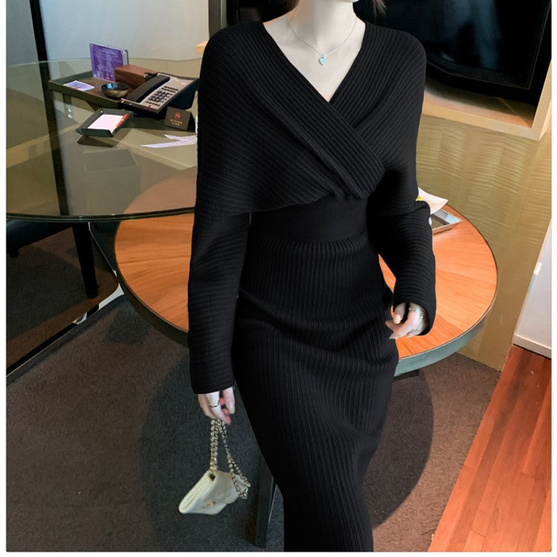 Damen Wickelkleid aus feiner Rippstruktur mit V-Ausschnitt R&B