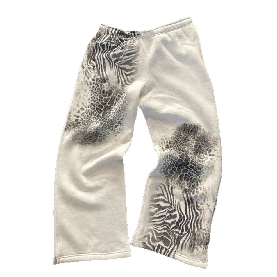 Damen nan lockere Sweathose mit asymmetrischem Animal-Print, elastischem Komfortbund und geradem Bein R&B