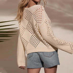 Damen offener Strickpullover mit luftiger Maschenstruktur