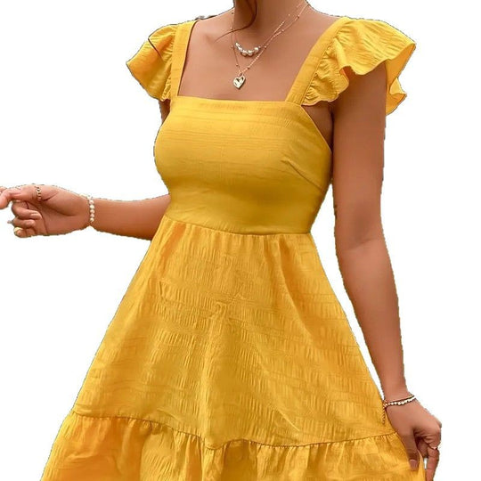 Damen luftiges Baumwollkleid mit Rüschendetails und offenen Rücken R&B