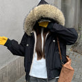 Damen gefütterte Winterjacke mit abnehmbarem Kunstfellkragen und großen Taschen R&B