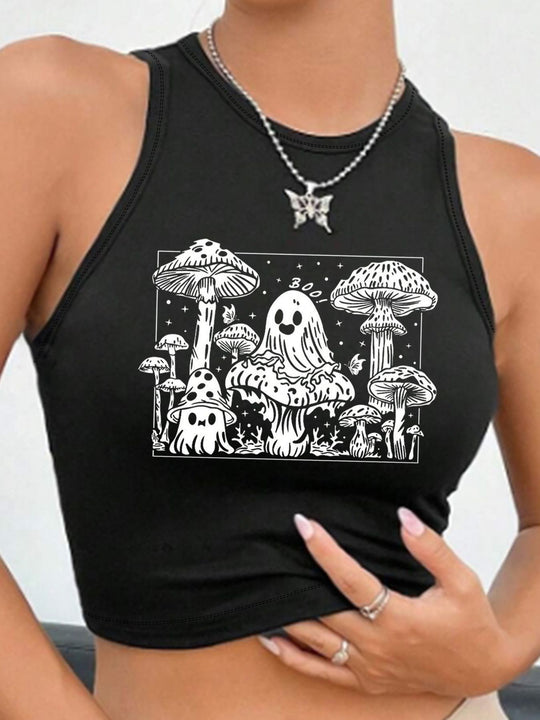 Damen Crop-Top mit modernem Grafikdruck und trendiger Schnalle R&B