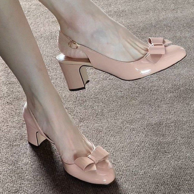 Damen elegante Sling-Pumps mit modischem Schleifendetail und bequemem Blockabsatz R&B