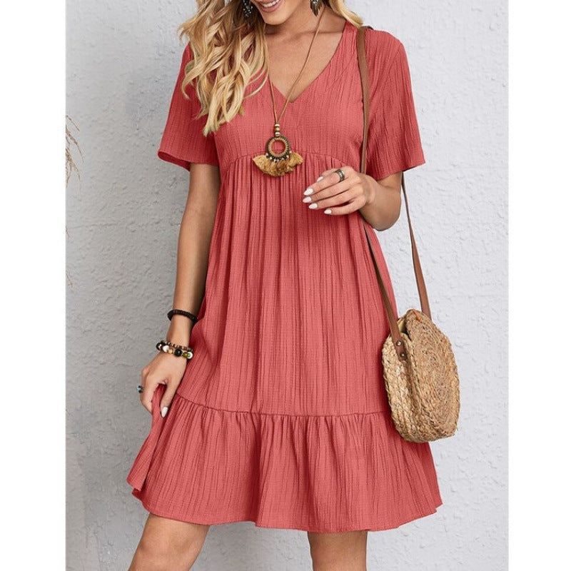 Damen Leichtes V-Ausschnitt Kleid mit schwingendem Rock R&B