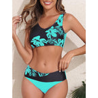 Damen Bikini-Set mit hohem Bund und floralem Muster R&B