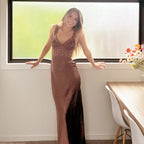 Damen Elegantes Abendkleid mit Spitzenoberteil und fließendem Saum R&B