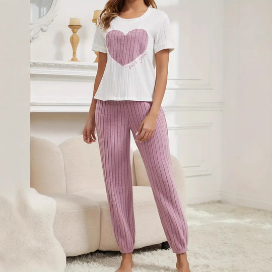 Damen gemütliches Schlafanzug-Set mit Herzmotiv R&B