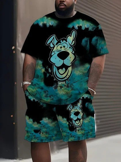 Herren nan lässiges Freizeit-Zweiteiler-Set mit großflächigem Smiley-Sonnenbrillen-Print R&B