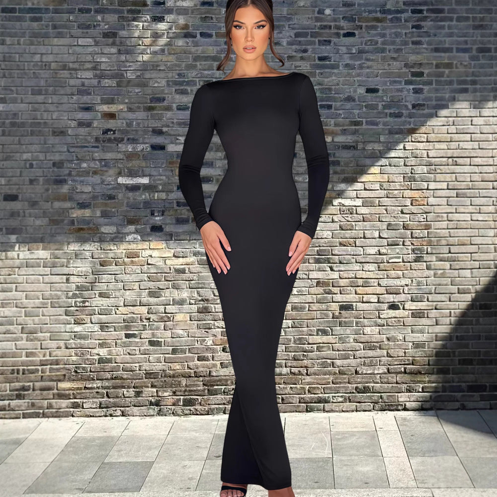 Damen Figurumspielendes Maxikleid mit langem Arm und elegantem Schnitt R&B