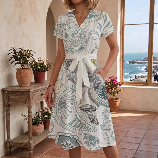 Damen Midikleid mit floralem Motiv und Taillengürtel R&B