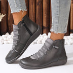 Damen nan sportliche knöchelhohe Schnürstiefelette mit seitlichem Reißverschluss und flexibler Gummisohle R&B