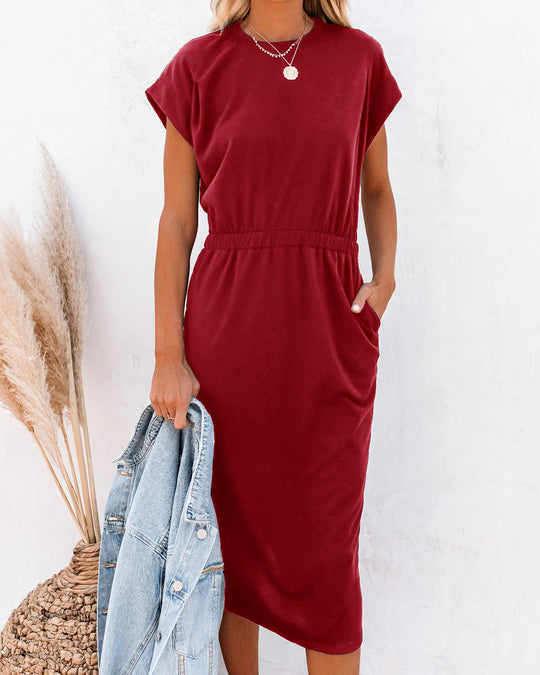 Damen Entspanntes Midikleid mit elastischem Taillenzug und Seitentaschen R&B