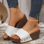 Damen modische Wedge-Pantoletten mit stilechtem Leopardenmuster und bequemer Sohle R&B