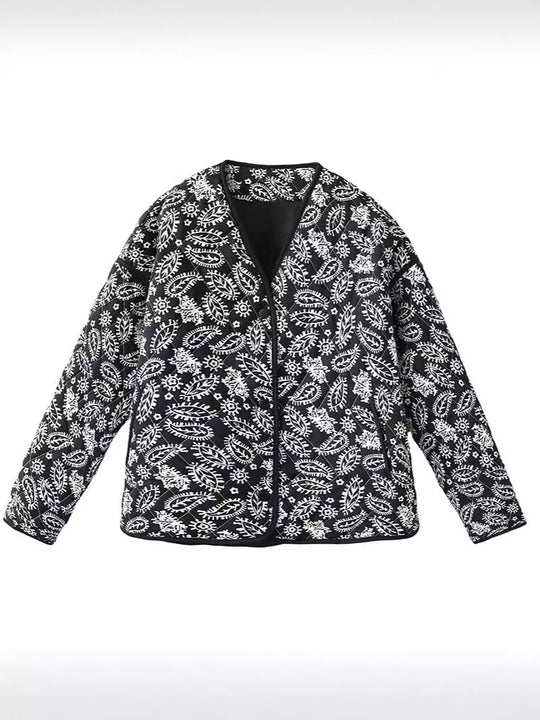 Damen gesteppte Herbstjacke mit einzigartigem floralen Muster und praktischen Taschen R&B