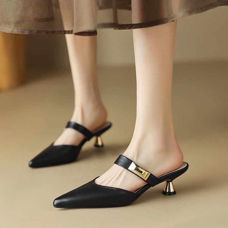 Damen elegante Slingback-Mules mit dekorativem Riemen R&B