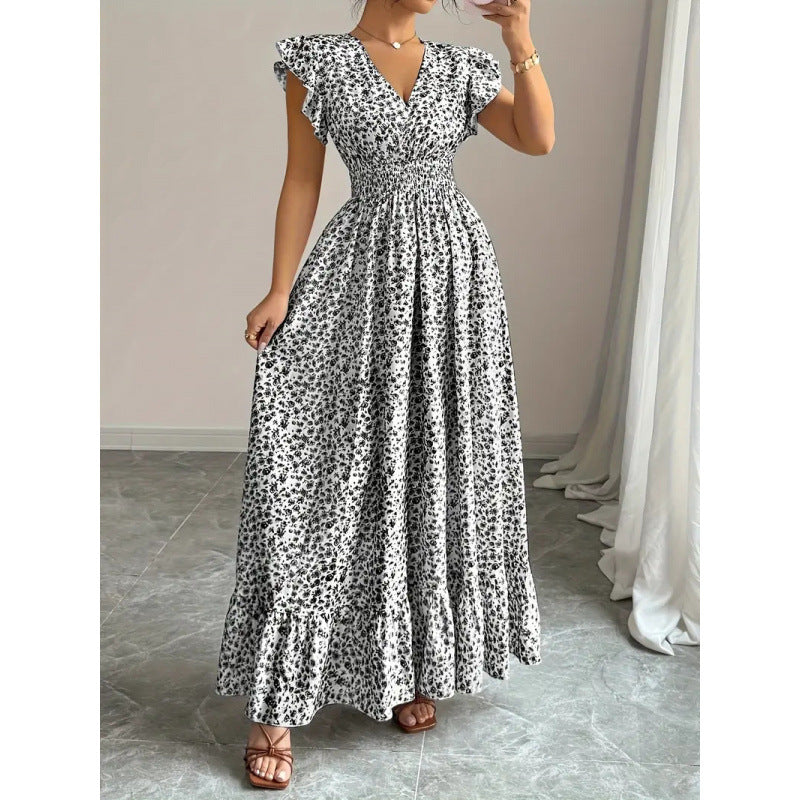 Damen Maxikleid mit floralem Rüschendesign und elastischem Taillenteil R&B
