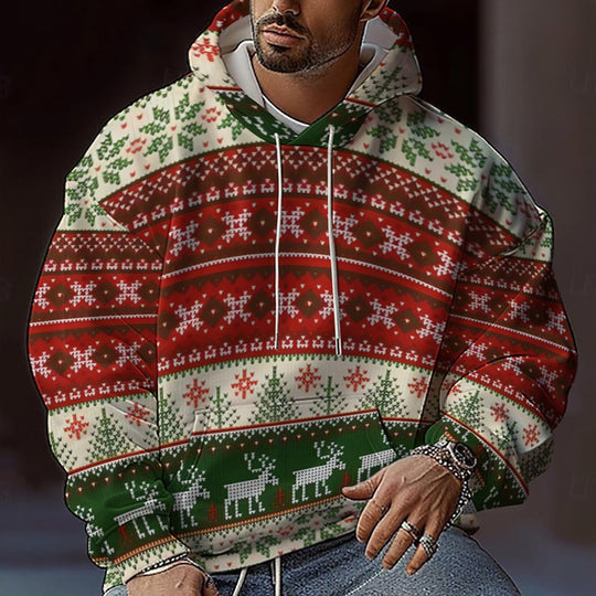 Herren Weihnachts-Hoodie mit farbenfrohem grafischen Design und bequemer Passform R&B