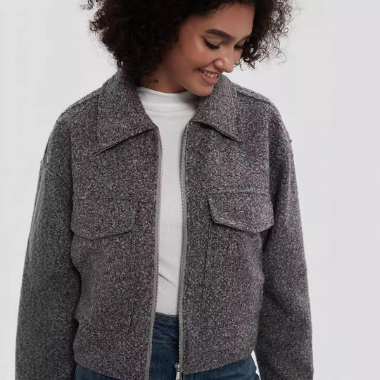 Damen cropped Utility-Jacke mit doppelten Brusttaschen R&B