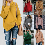 Damen Grobstrickpullover mit hohem Rollkragen und weiten Ärmeln