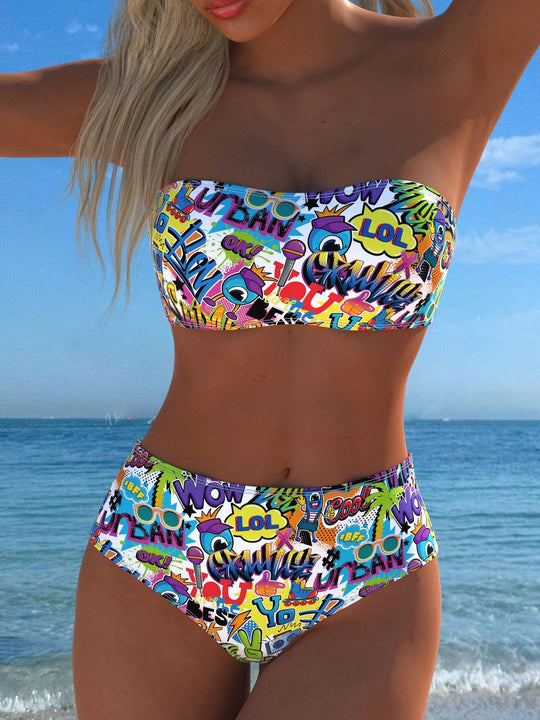 Damen Bikini-Set mit modernem Wickeldesign und lebhaftem Muster R&B