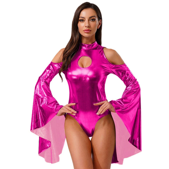 Damen Body mit schulterfreien Ärmeln und glamourösem Glanz R&B