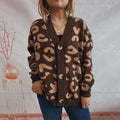 Damen grob gestrickte Cardigan mit tierischem Leopardenmuster und Knopfdetails R&B